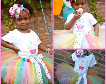 Cupcake Cutie Birthday Tutu Outfit-Cupcake Birthday Outfit-Cupcake Themed Birthday Tutu Outfit-Rainbow Cupcake Tutu *Bow NOT Included*