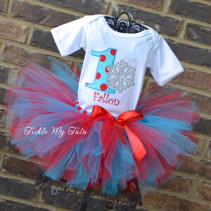 Winter ONEderland Turquoise and Red Snowflake Winter Themed Birthday Tutu Outfit-Snowflake Princess Tutu Outfit-Snowflake Tutu Set