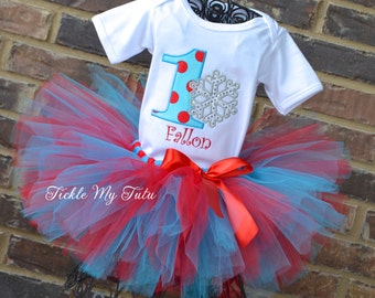 Winter ONEderland Turquoise and Red Snowflake Winter Themed Birthday Tutu Outfit-Snowflake Princess Tutu Outfit-Snowflake Tutu Set