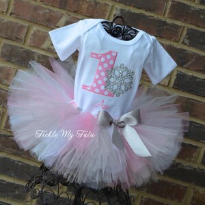 Winter ONEderland Pink Polka Dot Snowflake Winter Themed Birthday Tutu Outfit-Snowflake Princess Tutu Set-Pink Snowflake Tutu Set