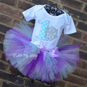 Winter ONEderland Aqua Dot, Lilac, and Purple Snowflake Winter Themed Birthday Tutu Outfit-Snowflake Princess Tutu Set-Winter ONEderland Set