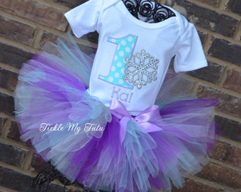 Winter ONEderland Aqua Dot, Lilac, and Purple Snowflake Winter Themed Birthday Tutu Outfit-Snowflake Princess Tutu Set-Winter ONEderland Set