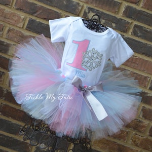 Winter ONEderland Outfit-Pink and Baby Blue Snowflake Winter Themed Birthday Tutu Outfit-Snowflake Princess Tutu Outfit-Snowflake Party Set