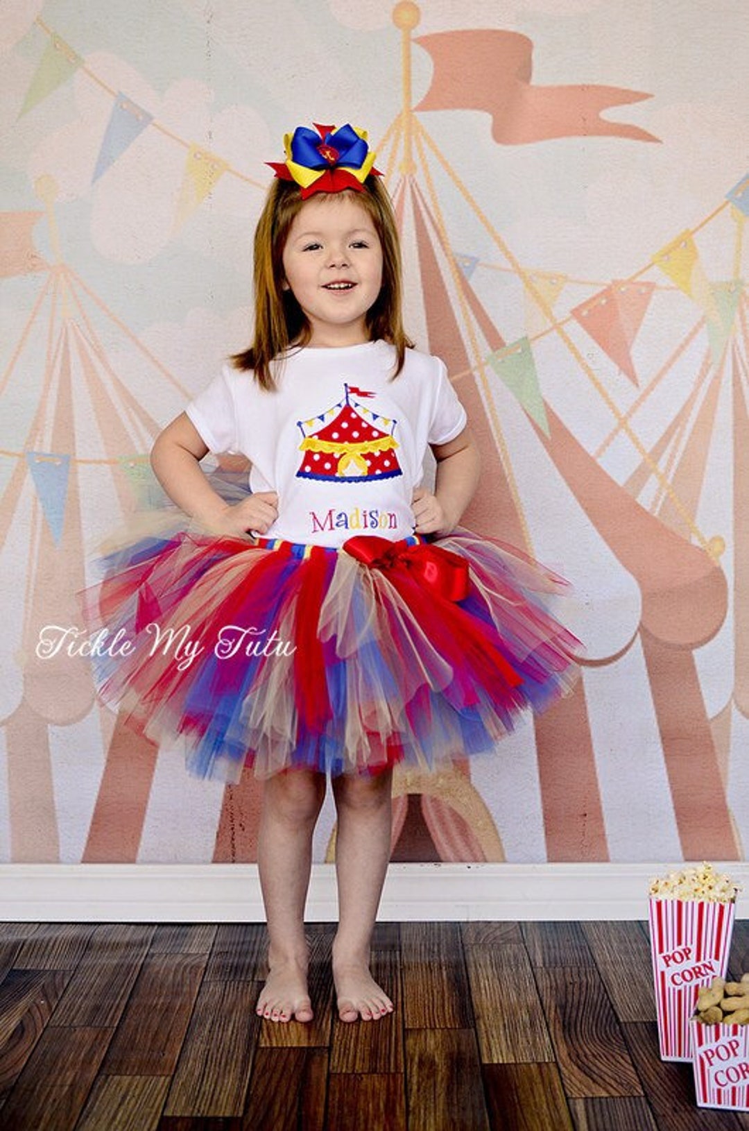Embroidered Personalized Birthday Circus Tent Red White Blue Tutu Set Outfit