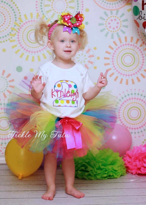 Preppy Polka Dot Birthday Tutu Outfit-Rainbow Candy Shop Theme | Etsy