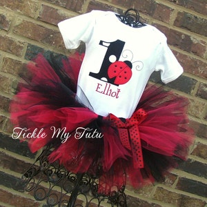 Ladybug Birthday Tutu Outfit-Ladybug Birthday Tutu Set-Ladybug Birthday Outfit-First Birthday Ladybug Tutu Outift-Ladybug Party Outfit image 2