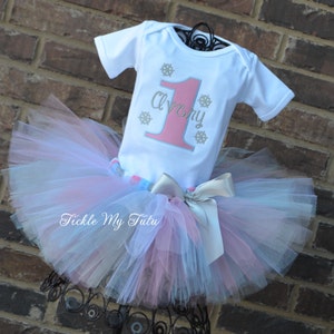 Winter ONEderland Outfit-Pink and Baby Blue Snowflake Winter Themed Birthday Tutu Outfit-Snowflake Princess Tutu Outfit-Snowflake Party Set