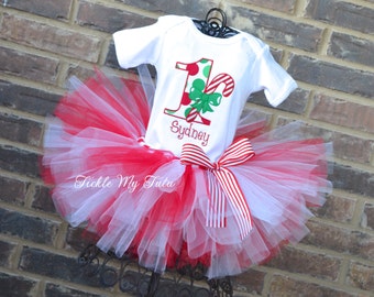 Candy Cane Christmas Birthday Tutu Outfit-Christmas Birthday Tutu Set-Candy Cane Cutie Tutu-Candy Cane Birthday Princess Tutu Set