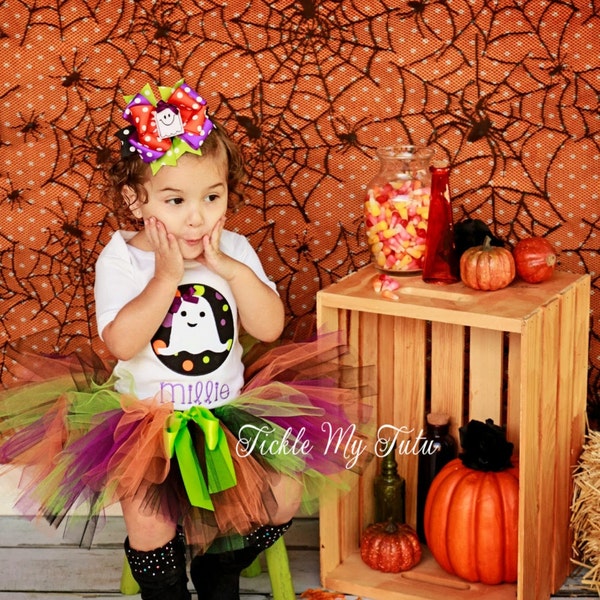 Ghost Circle Patch Halloween Tutu Outfit-Ghost Costume-Halloween Birthday Outfit-Halloween Pageant Outfit *Bow NOT Included*