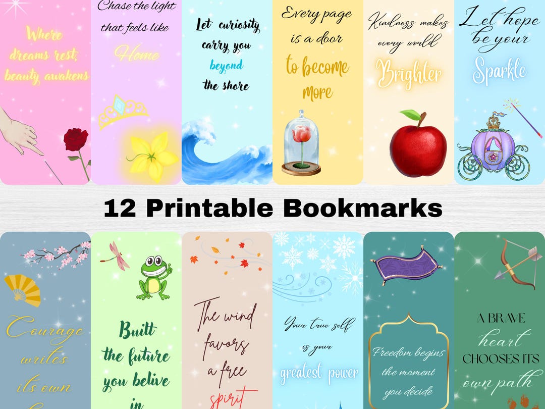12 Printable Bookmarks Bundle, Classic Storybook Princess Vibes ...