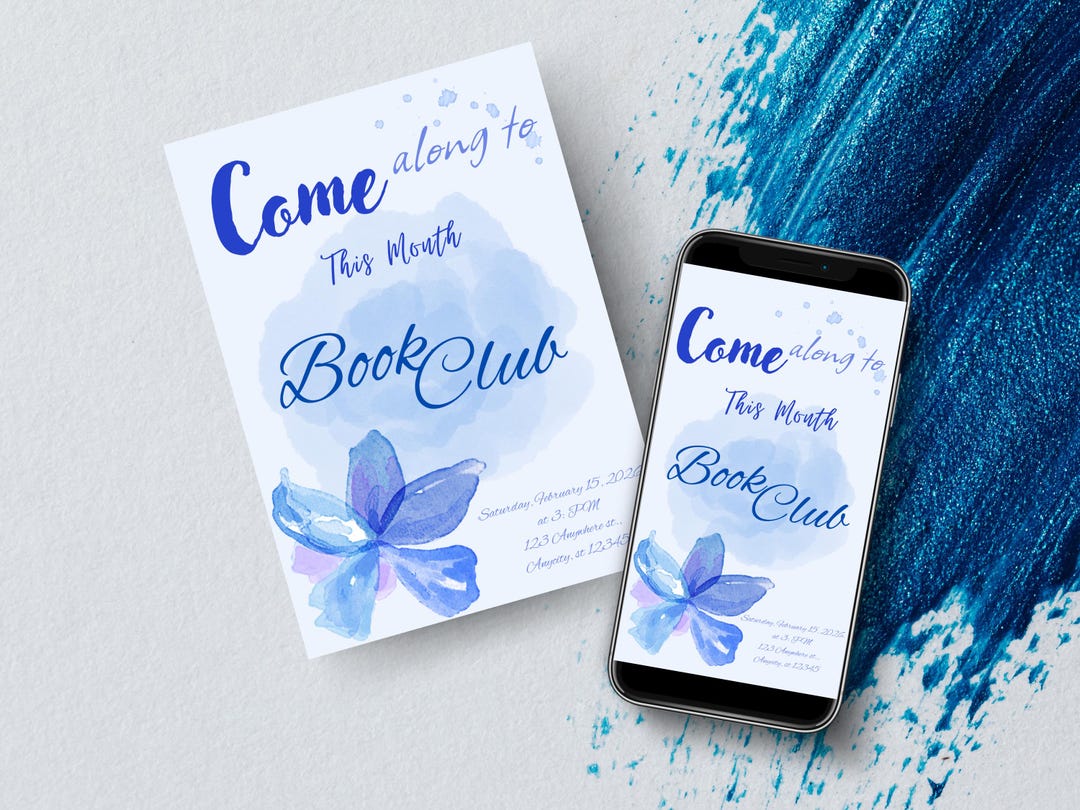 Blue Book Club Invitation, Editable Canva Template (digital Download ...