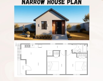 Narrow Modern House Floor Plan 18ftx39ft | 2 Bedroom 1 Bath Small Home Blueprint | PDF+ CAD