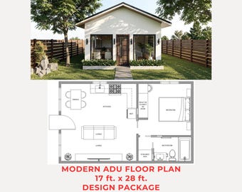 Modern ADU Floor Plan 17x28 ft | 1 Bedroom Tiny Home Blueprint (PDF & CAD)