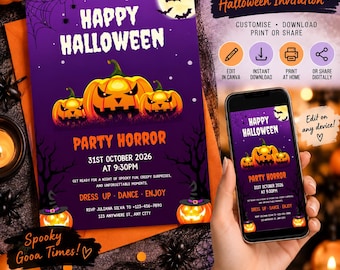 Editable Halloween Party Invitation | Canva Template | Instant Download