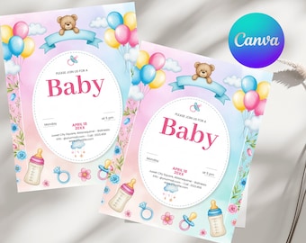 Gender Reveal Invitation Editable Template | Boy or Girl Invite | Baby Shower Reveal Party | Instant Download Canva Template