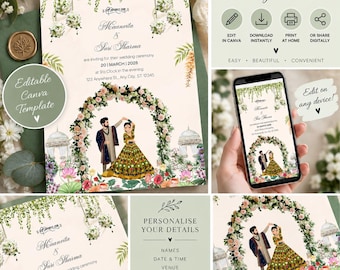 Elegant Indian Wedding Invitation – Editable Canva Template