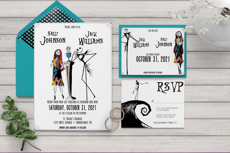 Nightmare Before Christmas Wedding Invitation Jack and Sally Etsy