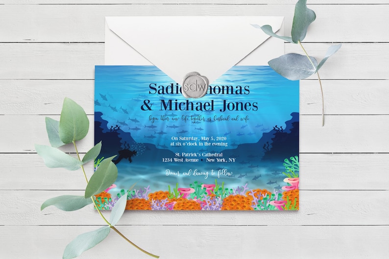Scuba Invitation Ocean Wedding Sea Shore Wedding Nautical Summer Wedding Collection Under the Sea Wedding Invitation 108 Beach Wedding