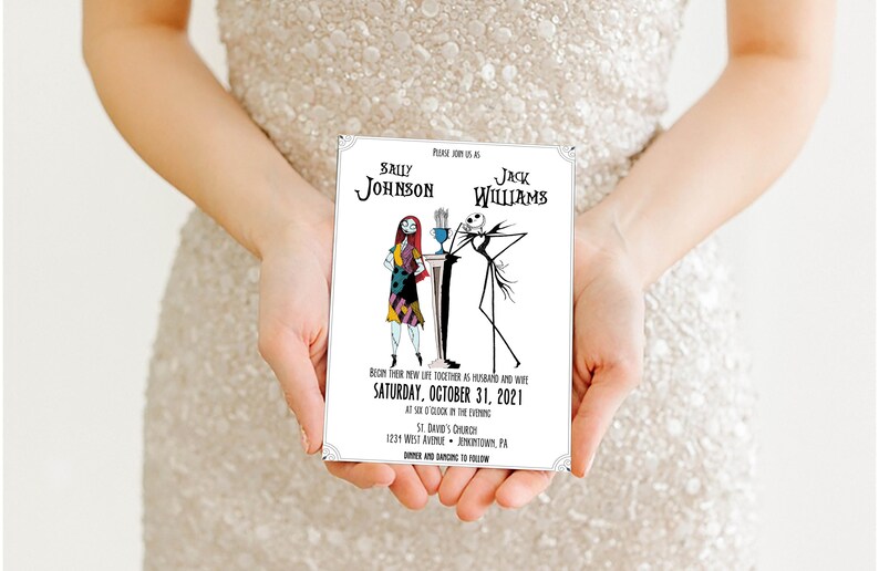Nightmare Before Christmas Wedding Invitation Jack and Sally Etsy
