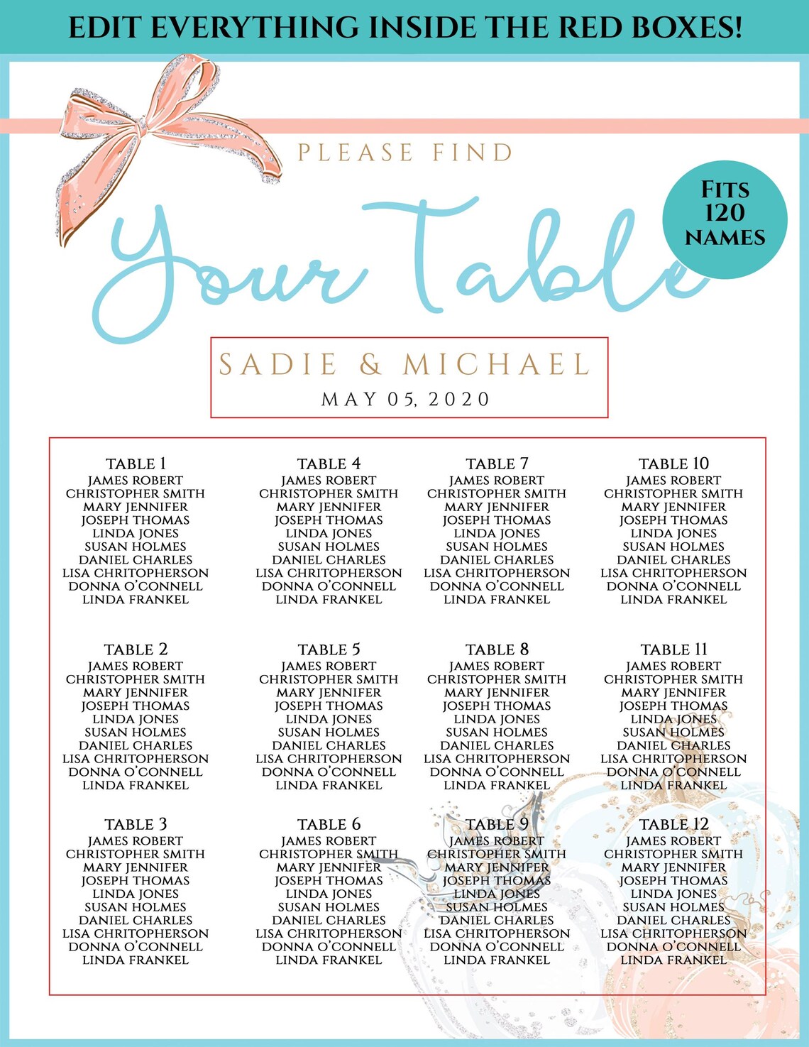 Cinderella Seating Chart Editable Template Instant Download Etsy