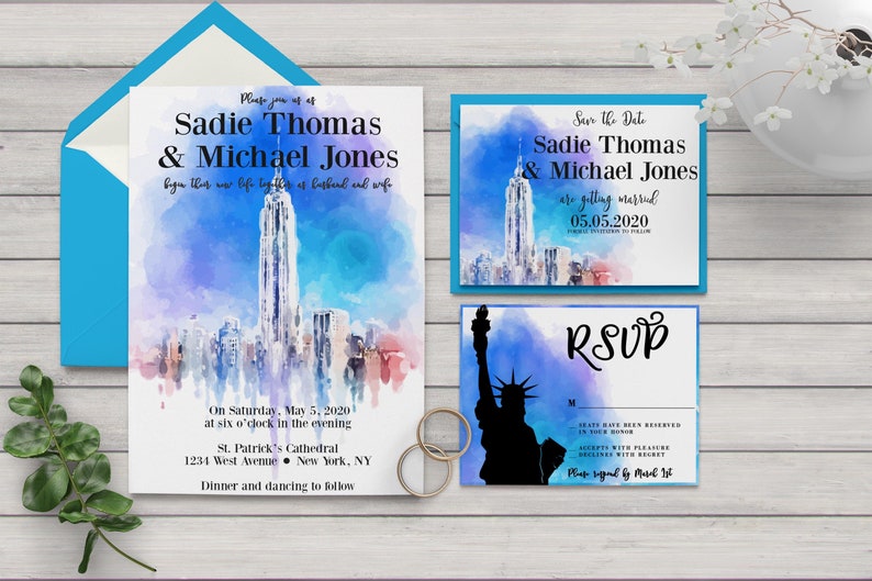 New York Wedding Invitation New York City Wedding Statue of Etsy