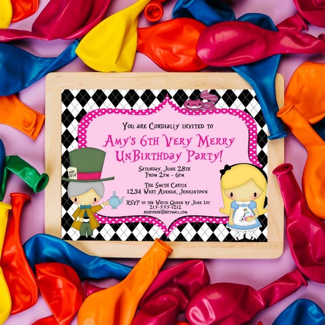 Alice In Wonderland Birthday Invitation Mad Hatter Unbirthday Party