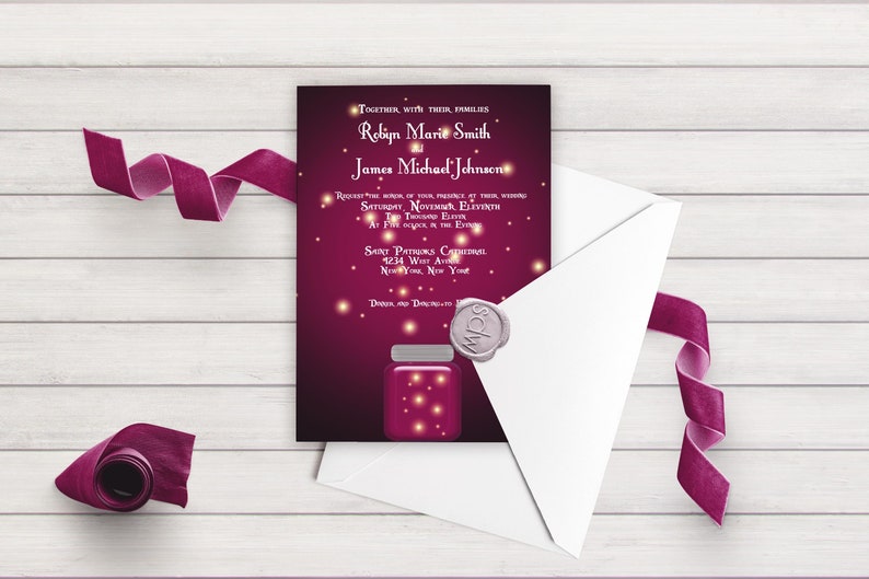 Twilight Wedding Collection Firefly Wedding Invitation Summer Wedding 037 Lightening Bug Wedding Rustic Nature Invite Outdoor Wedding
