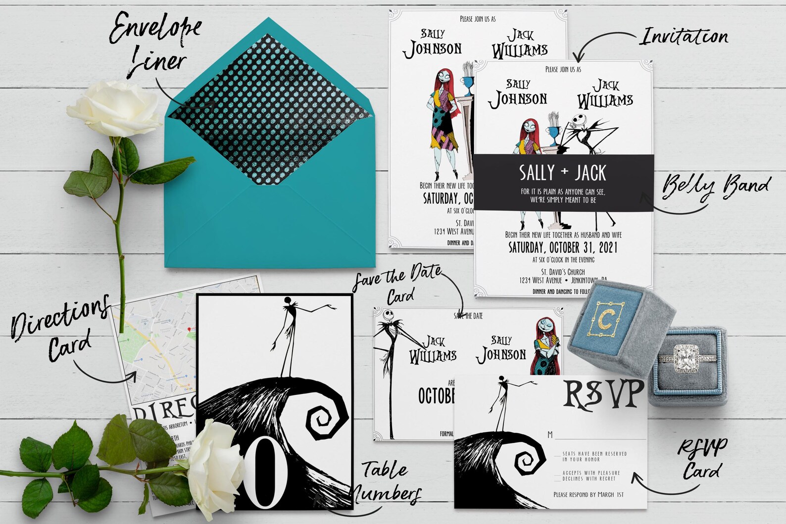 Nightmare Before Christmas Wedding Invitation Jack and Sally Etsy