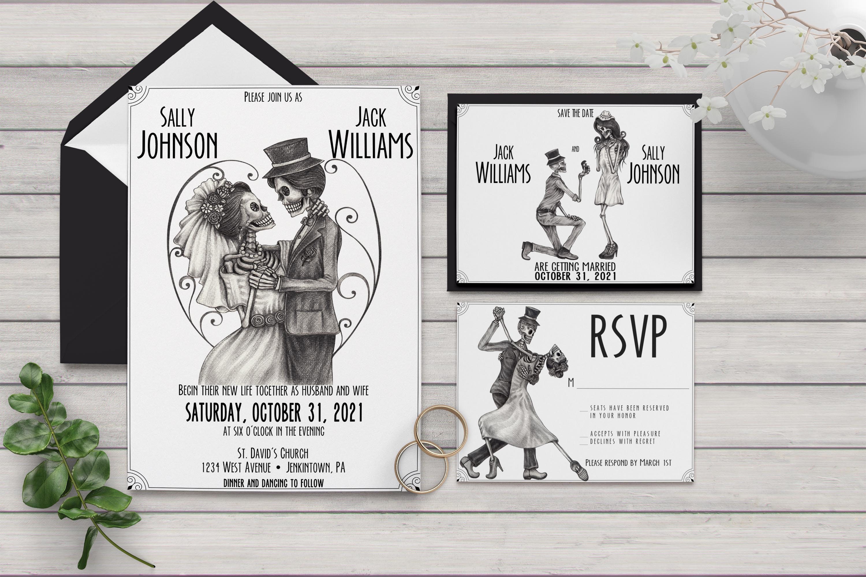 Skeleton Bride And Groom Wedding Invitation Sugar Skull Etsy