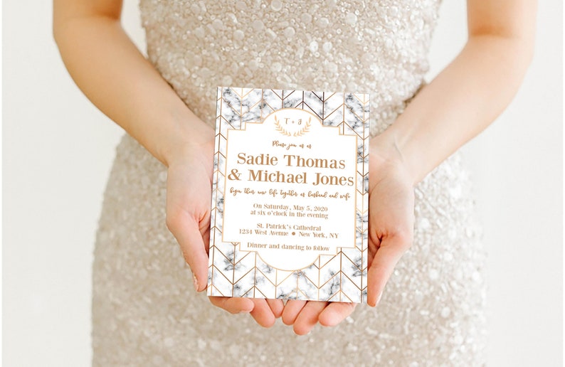 Gatsby Invitation 064 Marble Wedding Invitation Gatsby Wedding Collection Art Nouveau Invite Art Deco Wedding White and Gold Wedding