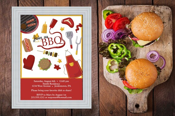 Burgers Barbecue Bbq Invitation Firepit Party Backyard Bbq Etsy