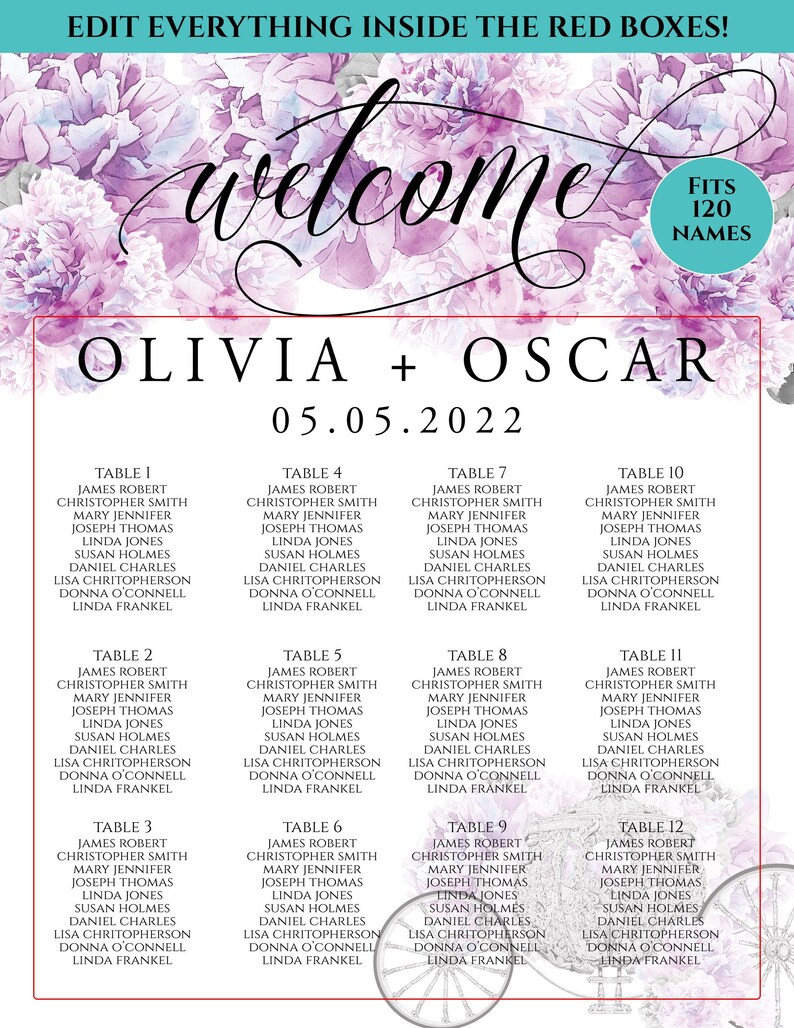 Cinderella Seating Chart Editable Template Instant Download Etsy
