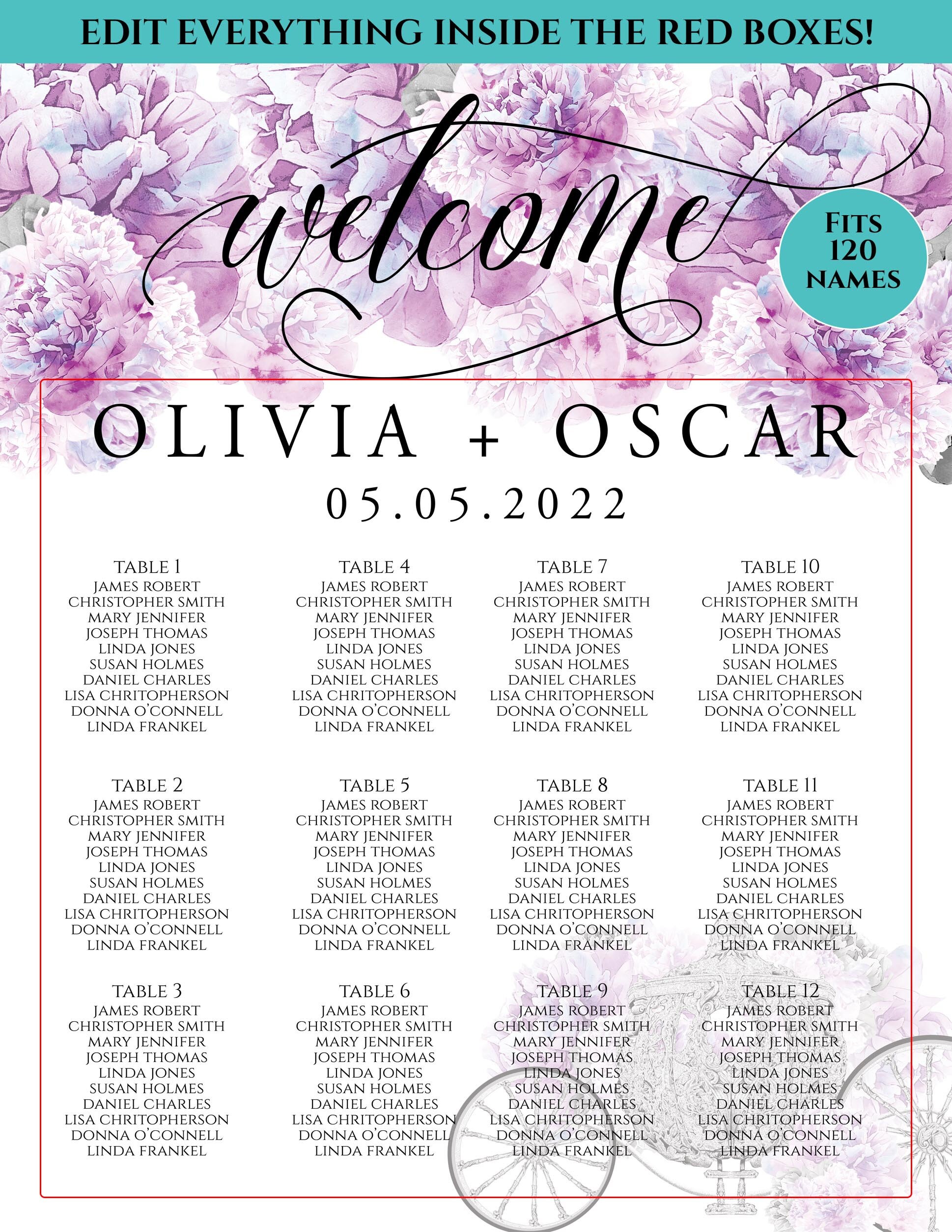 Cinderella Seating Chart Editable Template Instant Download Etsy