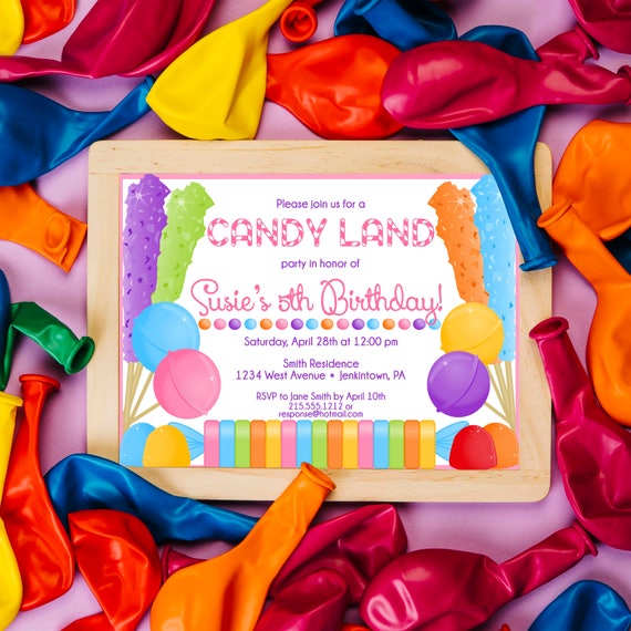 Invitations &amp; Announcements Editable Candy Land Birthday Party ...