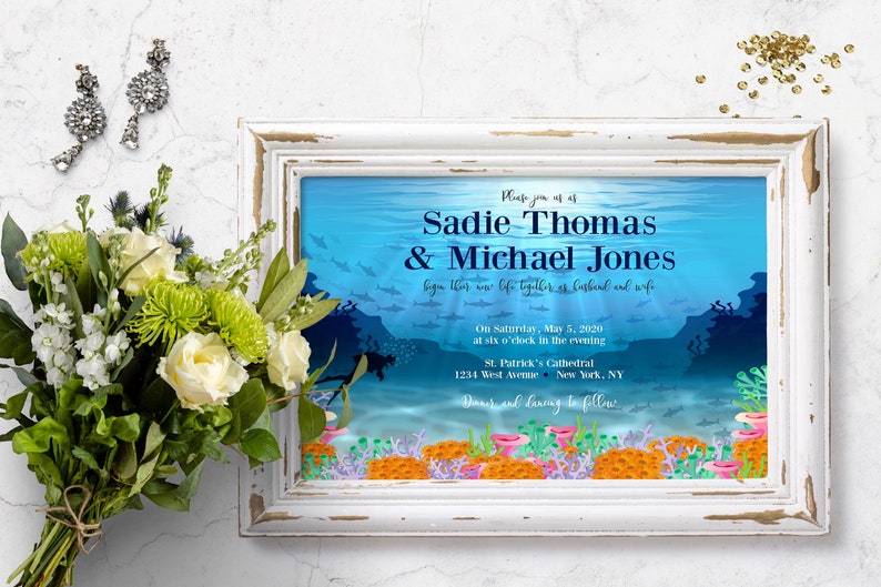 Scuba Invitation Ocean Wedding Sea Shore Wedding Nautical Summer Wedding Collection Under the Sea Wedding Invitation 108 Beach Wedding