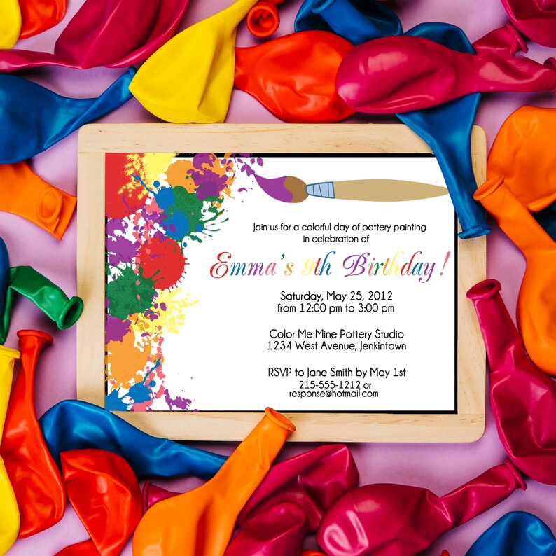 Painting Palette Invite Art Birthday Party Invitation Paint Birthday Party Paint Party Invitation Art Party Artist Birthday Party Color
