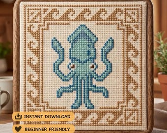 Calamari Cross Stitch Pattern | Ocean Inspired PDF Pattern