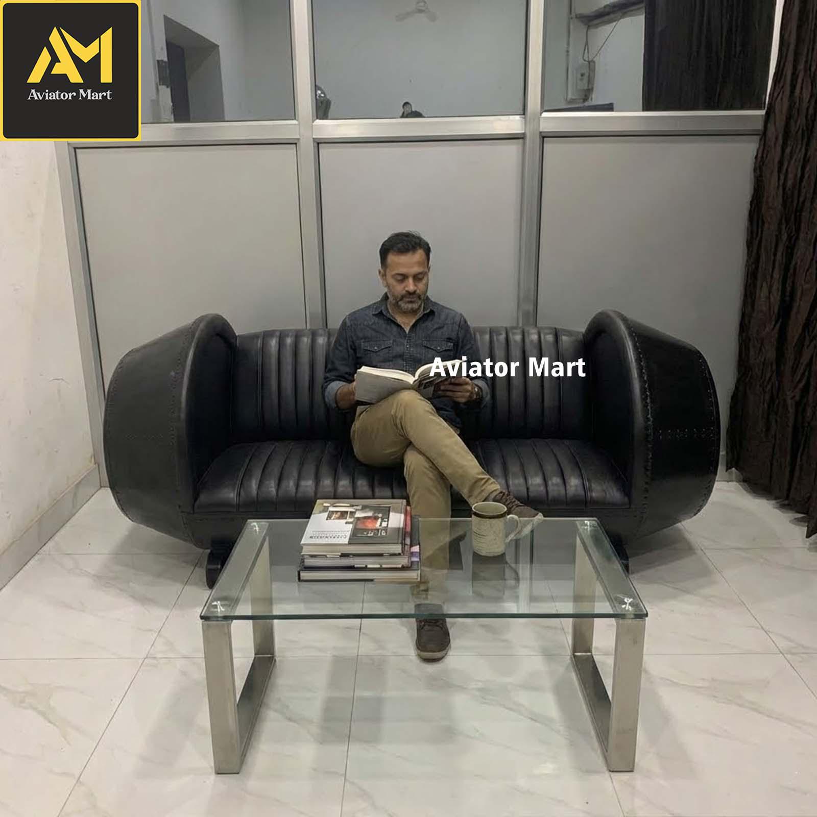 Handcrafted Aviator Black Jet Engine Cowling Sofa – Industrial Leather ...