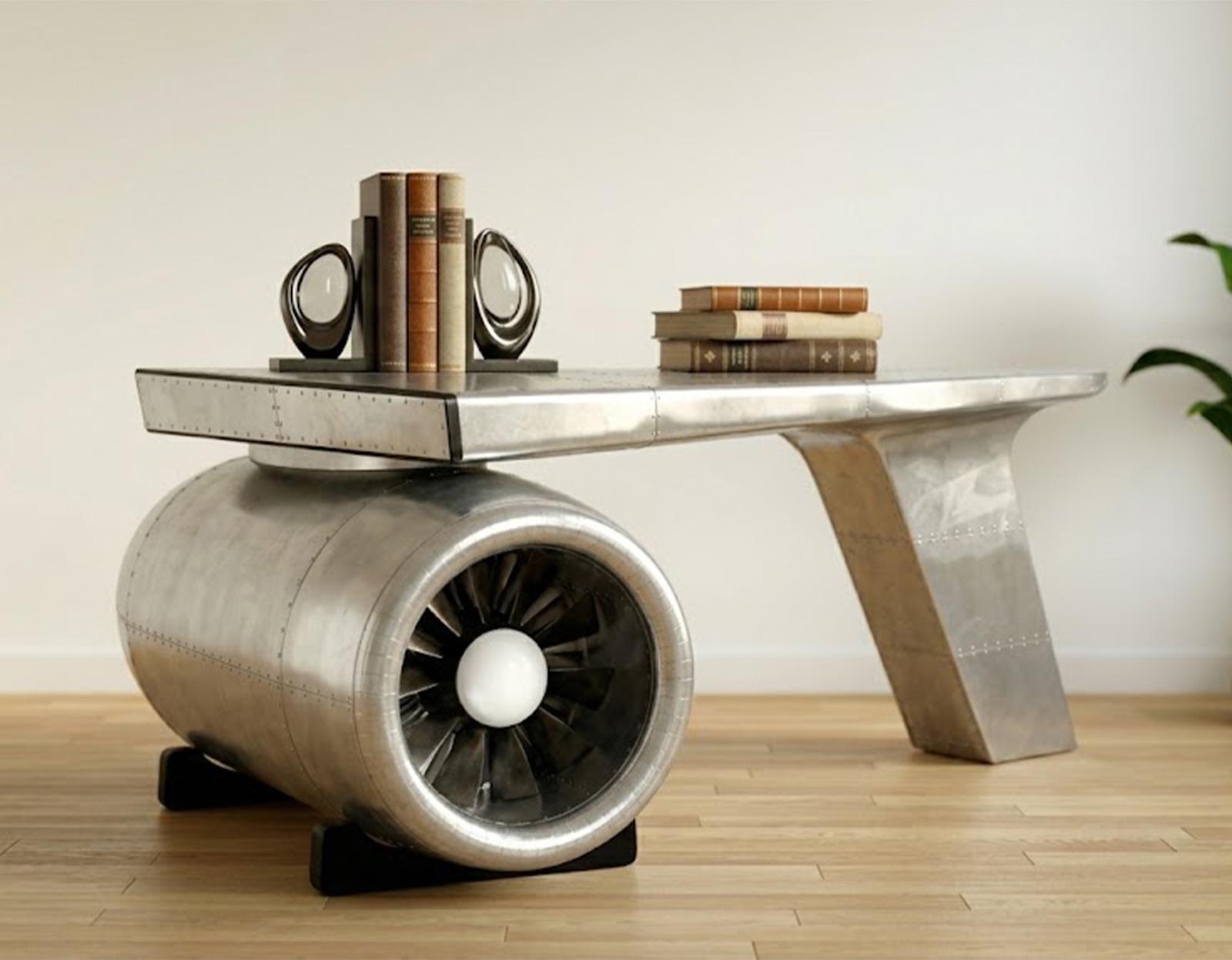 Desk Engine Aviator Turbine Executive Desk | Riveted Aluminum Wing Desk With Jet ...