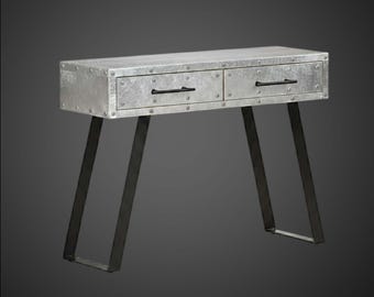 Aviator Console Table, Industrial Aluminum Entryway Table, Hand-Riveted Metal Desk, Mid-Century Aircraft Style Vanity, Spitfire Furniture