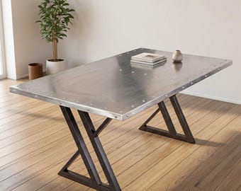 Aviator Industrial Desk – Riveted Aluminum Executive Office Table with Z-Shaped Metal Legs - Aircraft Spitfire Desk for Home Office or Loft