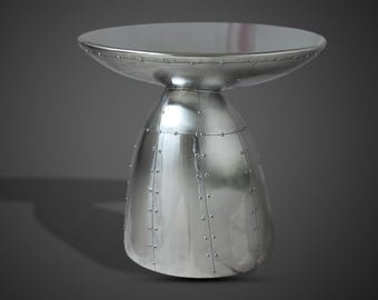 Aviator Aluminum Side Table | Industrial Riveted Metal Accent Table | Aircraft Style Modern End Table