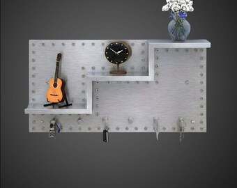 Hand-Riveted Aluminum Key Holder Shelf – Aircraft Wing Inspired Wall Decor, Steampunk Organizer