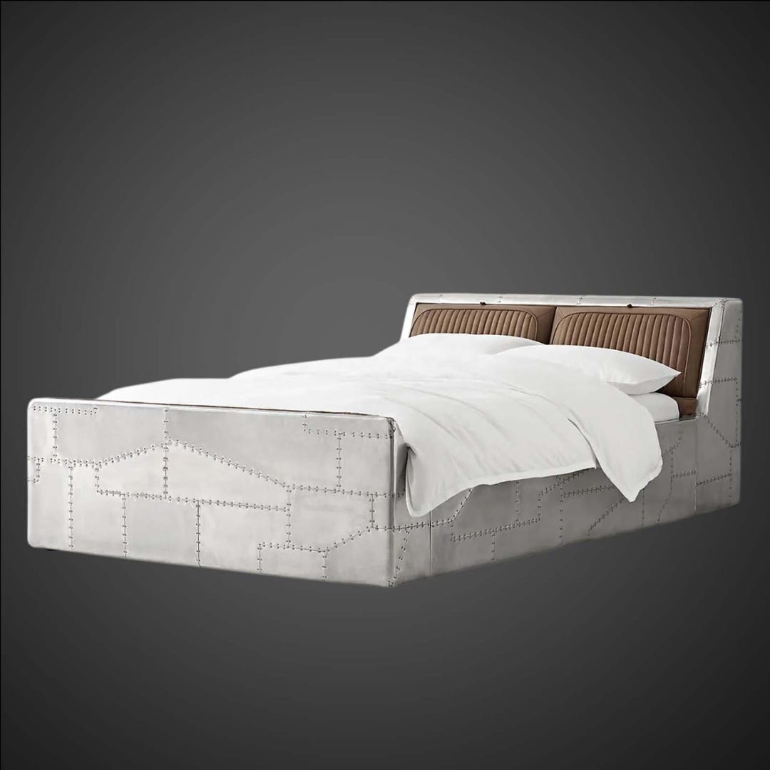 Aviator Wing Aluminum Riveted Bed Frame – Industrial Silver Metal ...