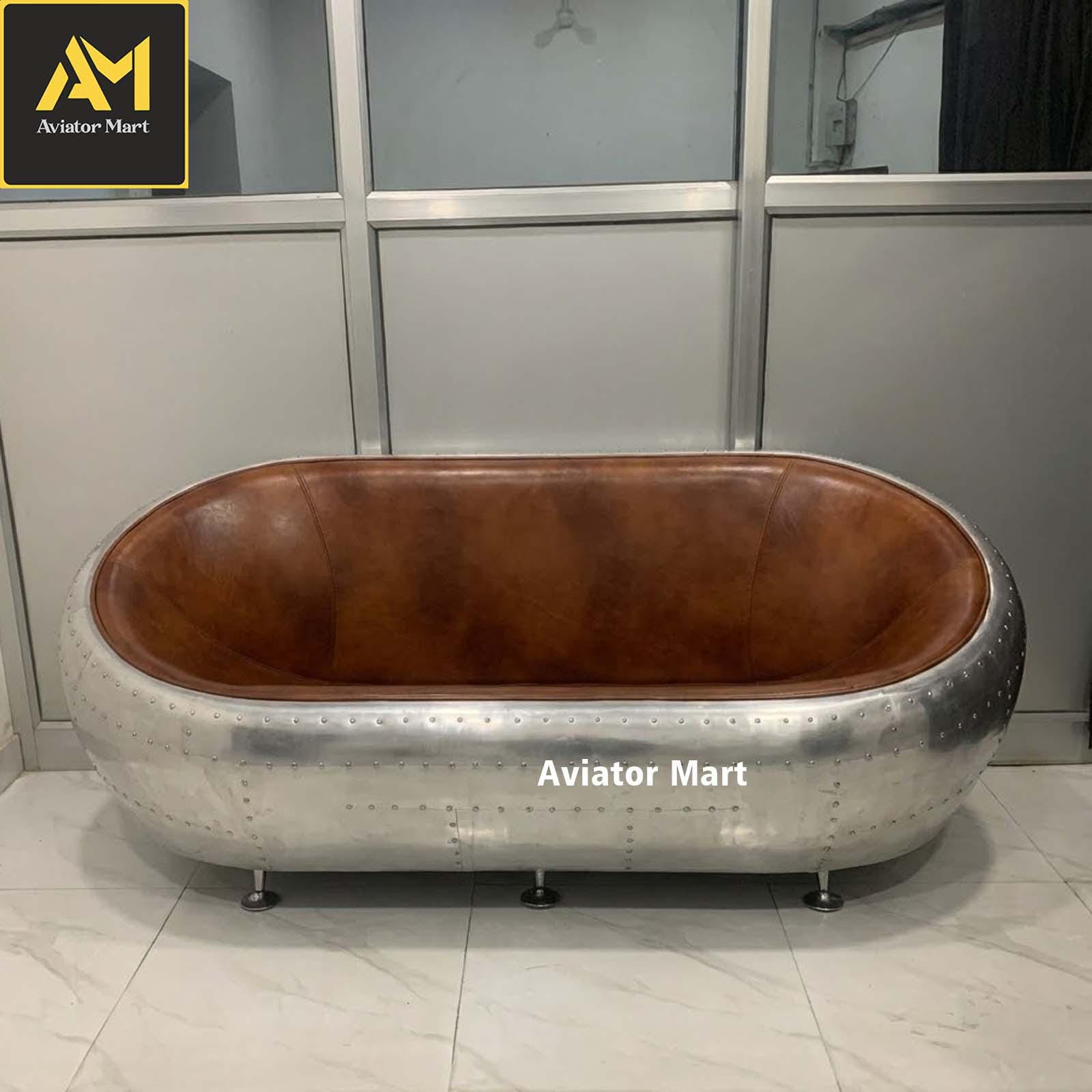 Aviator Industrial Riveted Aluminum Sofa - Vintage Aircraft Style ...