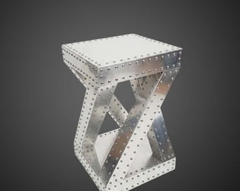 Aviator Side Table - Z-Shape Riveted Aluminum End Table - Industrial Spitfire Style Nightstand - Metal Accent Table for Living Room & Office