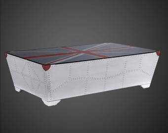 Industrial Aviator Coffee Table - Hand-Riveted Aluminum Side Table with British Flag Design - Aviation Decor Furniture