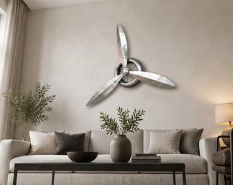 Hélice de avión de aluminio remachada a mano / Arte mural de hélice de aviador / Decoración de pared industrial steampunk / Decoración de aviación para el hogar