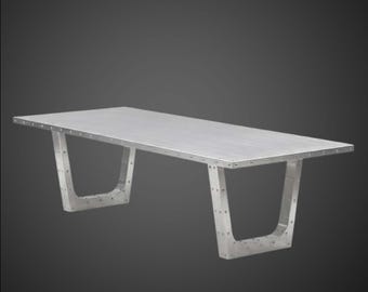 Aviator Industrial Wing Executive Desk | Handcrafted Aluminum Riveted Office Table | Mid-Century Aviation Inspired Workstation