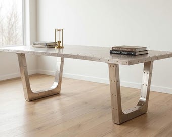 Aviator Industrial Wing Executive Desk | Handcrafted Aluminum Riveted Office Table | Mid-Century Aviation Inspired Workstation